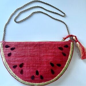 KAYU Watermelon Straw Clutch 🍉 Whimsical Resort Statement Bag • Chain Strap